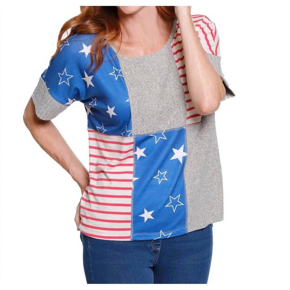 NEW MULTIPLES mixed print knit top in multi